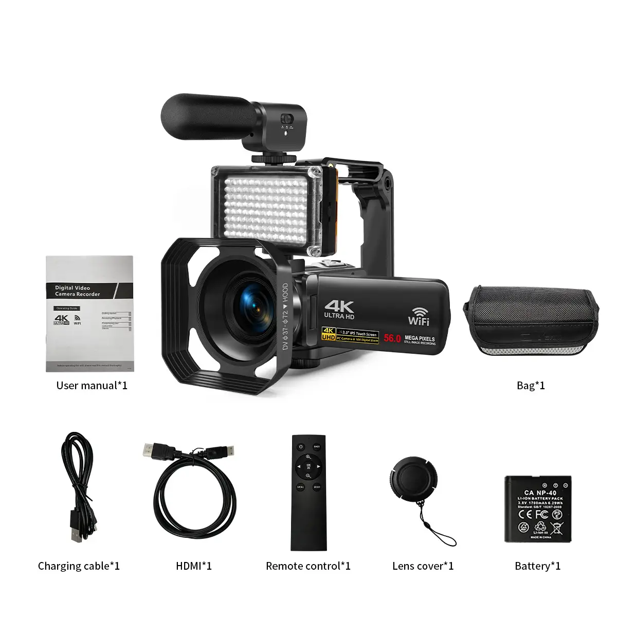 4K Digital Camcorder With A Windproof Microphone And Fill Light