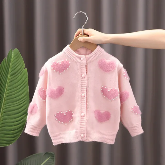 Autumn And Winter Baby Sweater Love Coat Pink - Shop at LoveMi