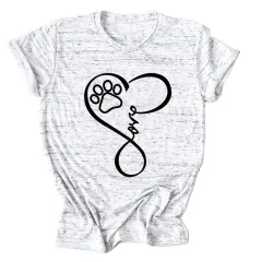 Dog Print Heart Printing Round Neck Short Sleeve Women's Clothing - Graphite Gray Black Font - View 1