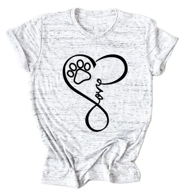 Dog Print Heart Printing Round Neck Short Sleeve Women's Clothing Graphite Gray Black Font - Shop at LoveMi