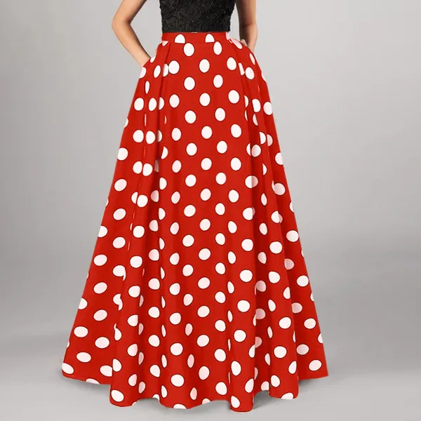 Women's Skirt Retro Dots Large Swing Dress - Red