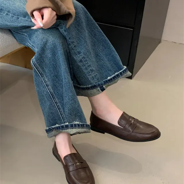Womens Dress Shoes With A Round Toe Soft Sole And A Chic Comfortable Loafer Design Coffee - Shop at LoveMi