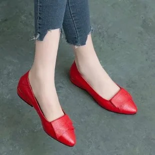 Pumps Women's Chunky Heel Mom Soft Leather Soft Bottom Leather Shoes Red - Shop at LoveMi