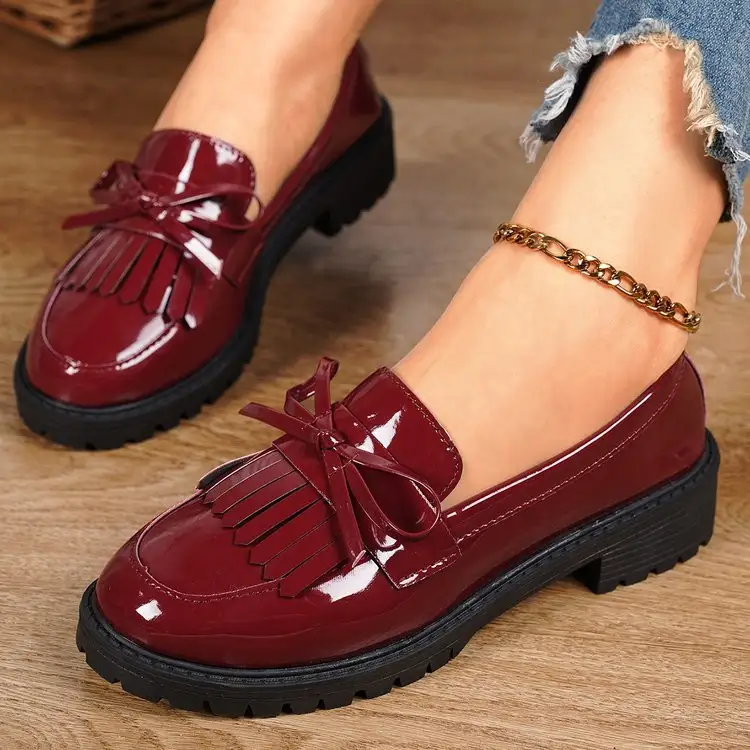 Womens Black Patent Leather Chunky-heel Loafers