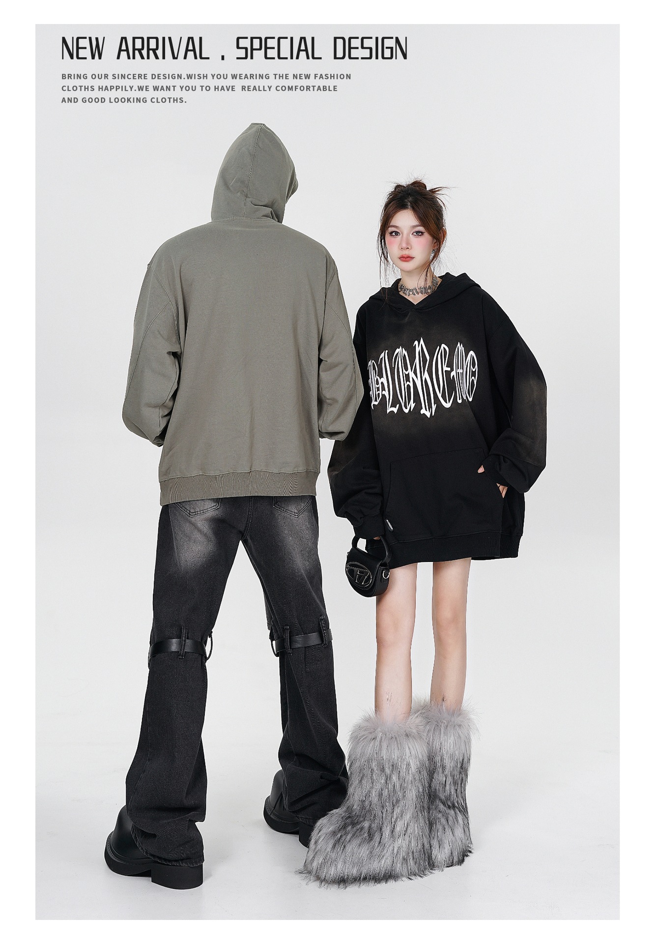 Faded Letters Three-dimensional Embroidered Pullover Sweater