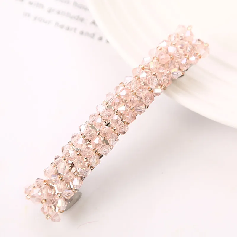 Simple Crystal Crystal Fishing Line Braided Spring Clip Barrettes - Pink