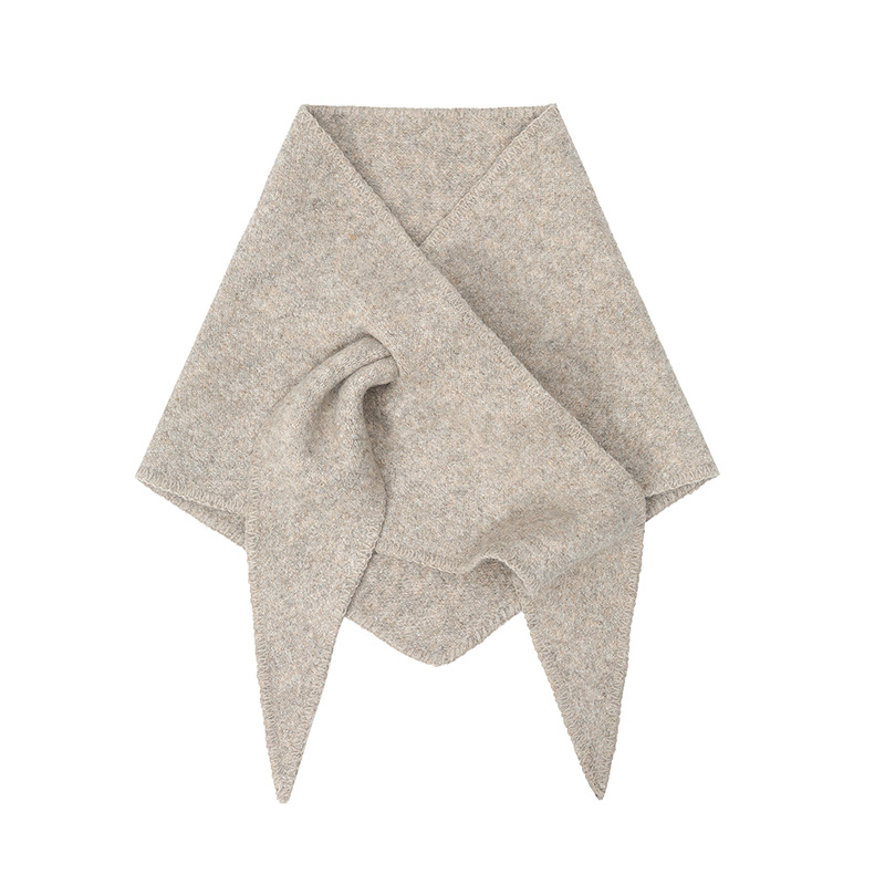New Korean Style Wool Knitted Triangle Shawl Scarf – Khaki, 95x95x160cm