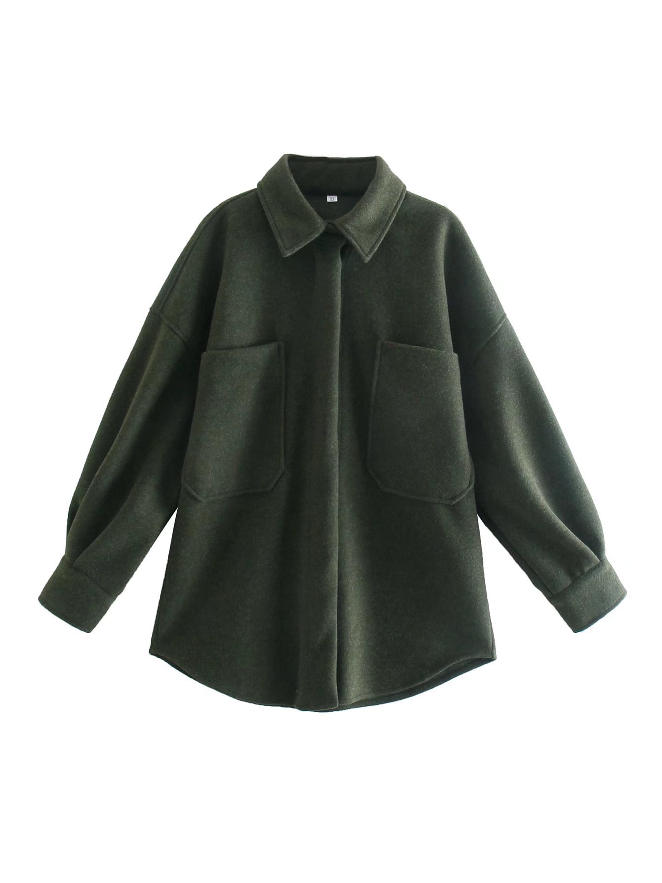 Vintage Woolen Shirt Top Spring Winter New Loose Profile Shirt Coat Green - Shop at LoveMi