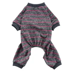 Summer Dog Clothes Striped Home Pyjamas Thin - Rose Red - View 1