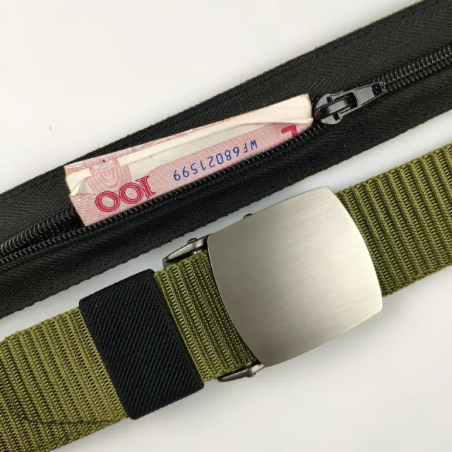 Tank Pattern Alloy Buckle Hidden Money Belt Invisible Zipper Purse Pant Belt Brushed Buckle Army Green - Shop at LoveMi