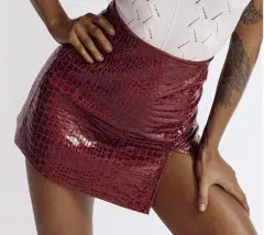 European And American Ins Sexy Crocodile Pattern PU Leather Skirt - Red - View 1