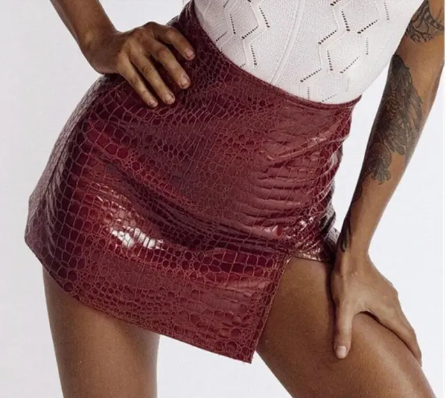 European And American Ins Sexy Crocodile Pattern PU Leather Skirt Red - Shop at LoveMi