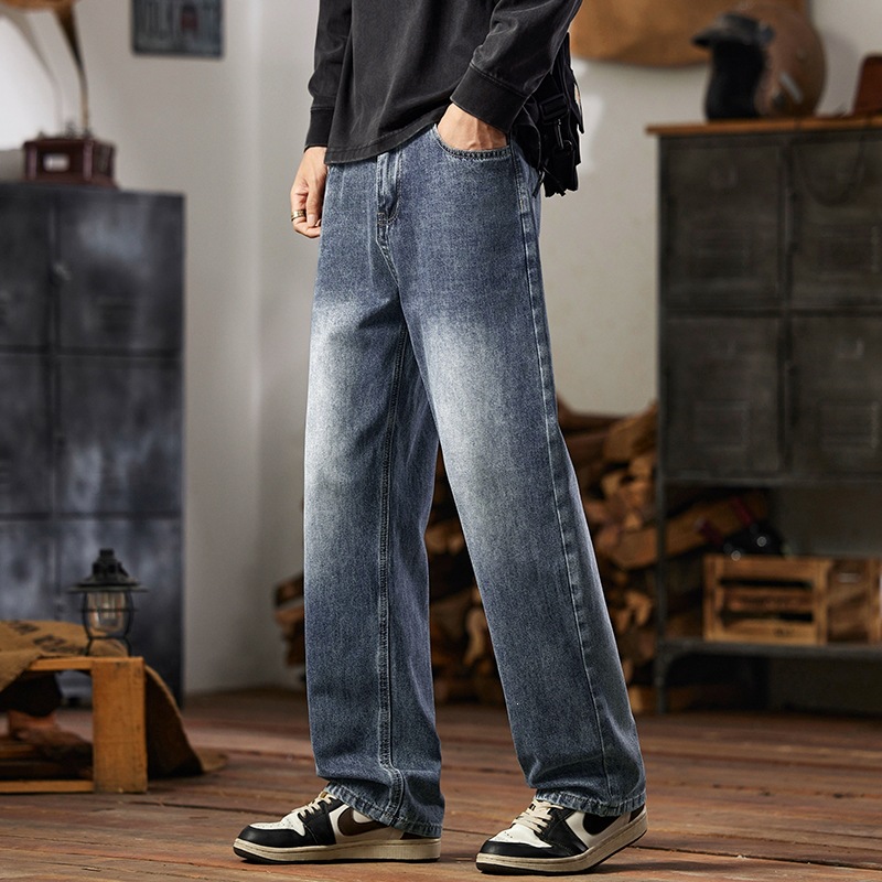Mens Relaxed-fit Wide-leg Casual Straight-leg Pants