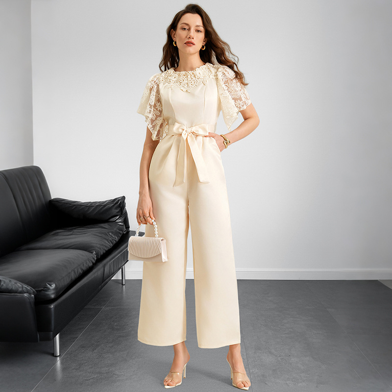 Womens Versatile Solid-Color Casual Satin Jumpsuit