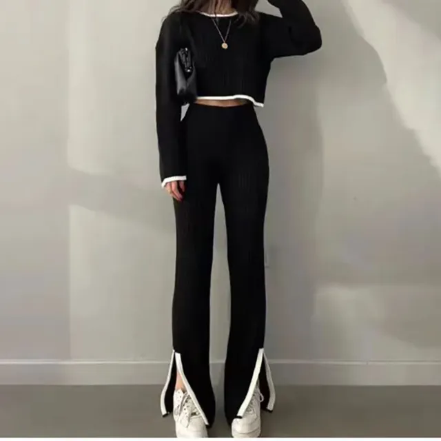 Knitted Top And Trousers Two piece Set Sweater Black - Shop at LoveMi