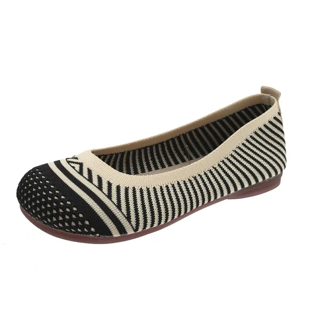 Soft Bottom Pumps Women's Knitted Woven Low cut Flat Shoes Black - Shop at LoveMi