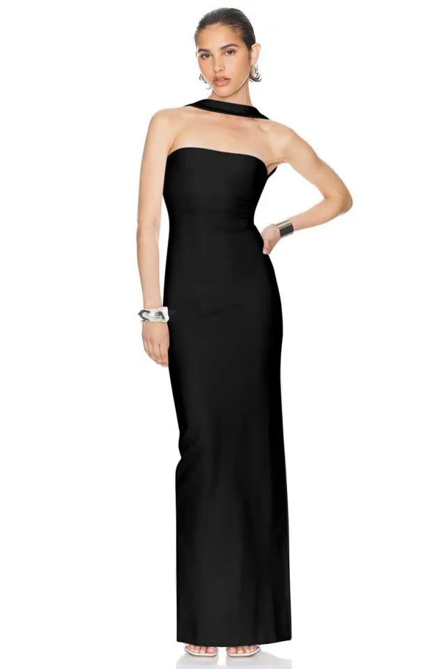 Simple Halter Sheath Skinny Fashion Party Holiday Dress Black - Shop at LoveMi