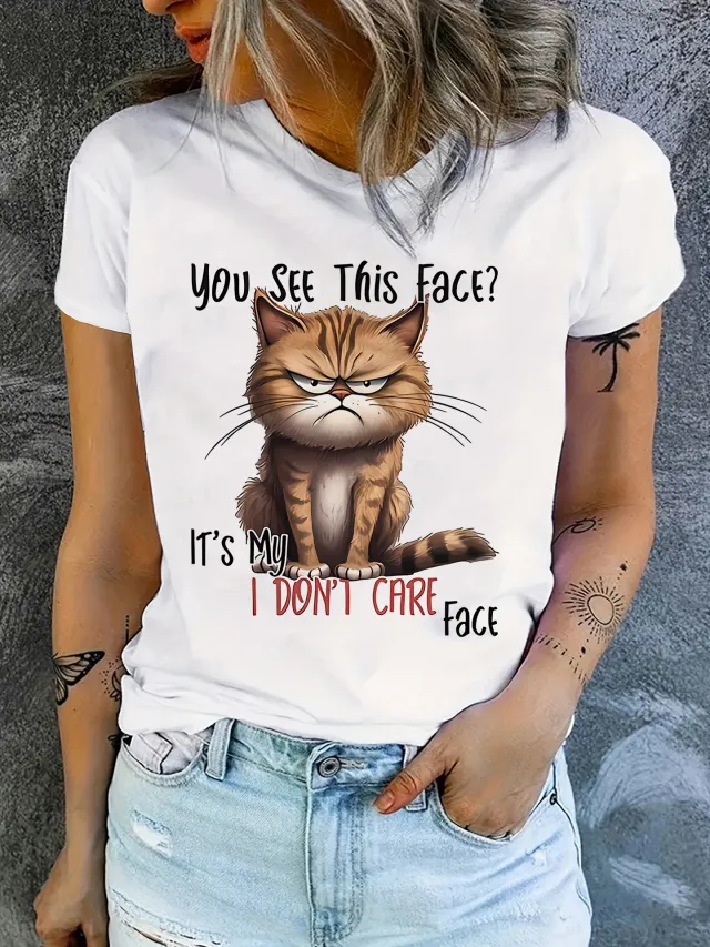 Cute Cat Women's T shirt funny And Fashion Short Sleeve Fq220Awhite - Shop at LoveMi