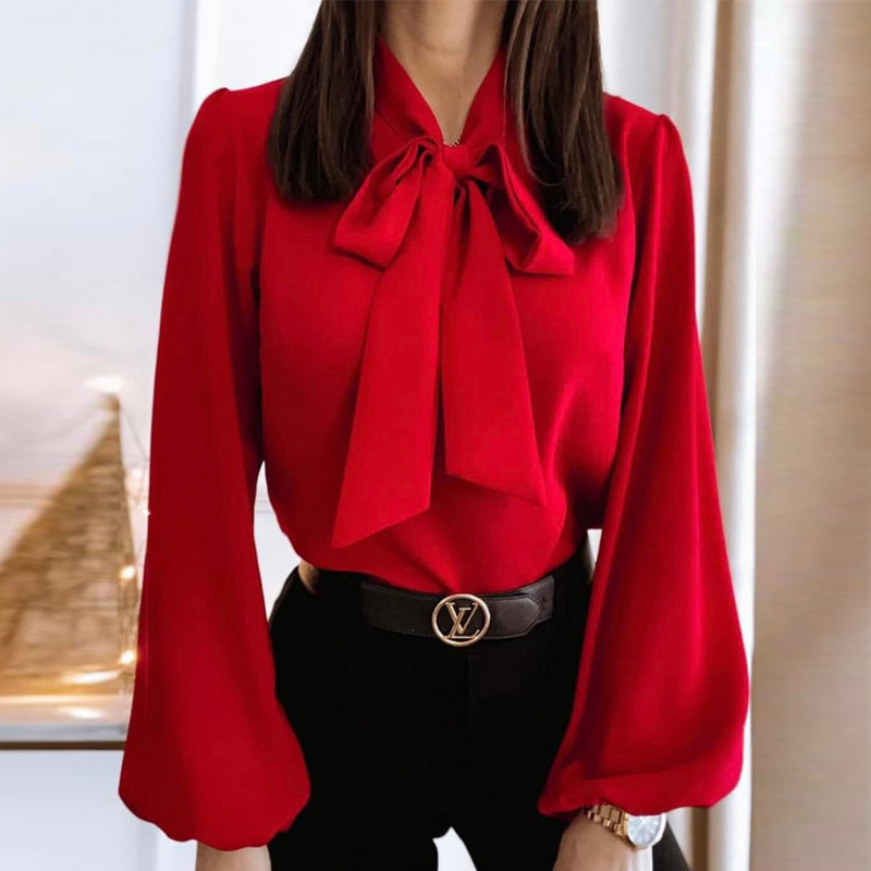 Womens Solid-Color Professional Stitched Collar Shirt