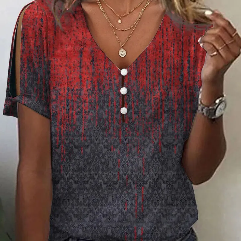 Summer Ethnic Style Printed Short-sleeved Top Women's T-shirt - Black