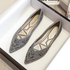 Rhinestone Shoes Women's Full Diamond Flat Bottom - Gold - View 1