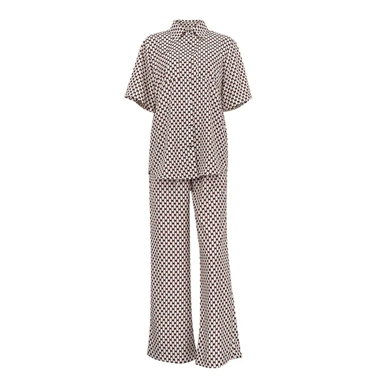 Printing Suit Short Sleeve Fashion Shirt - Brown