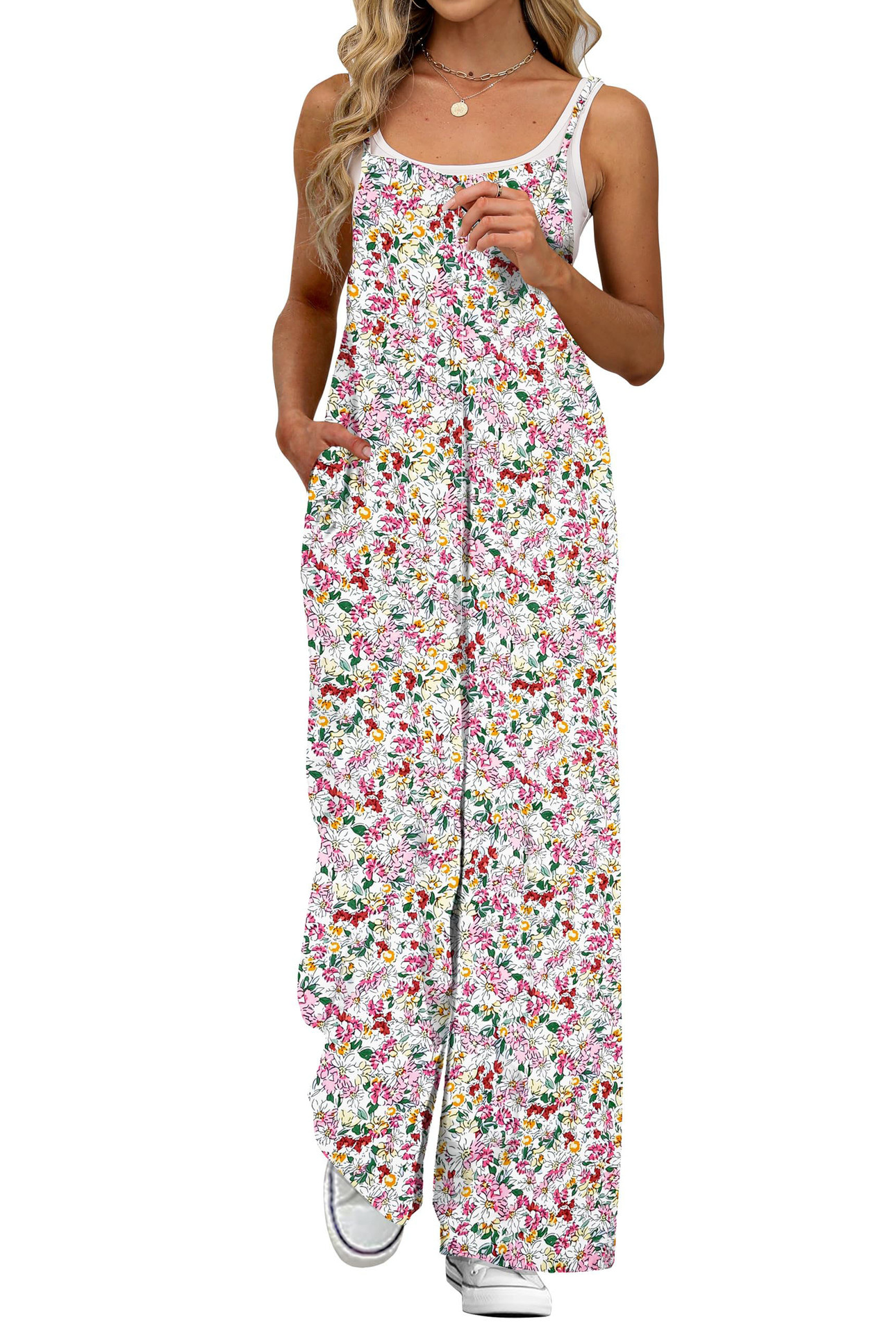 Adjustable-Strap Printed Casual Suspender Floral Jumpsuit