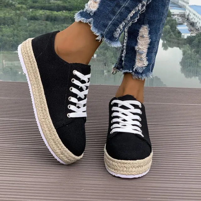 Women's Flat Shoes Comfortable Platform Fashion Personality Woven Casual Pumps Black - Shop at LoveMi