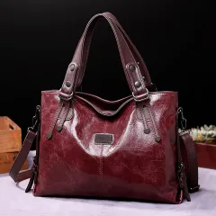 Retro Fashion Tote Casual Soft Leather Shoulder Crossbody Large Capacity Women's Bag - Red - View 1