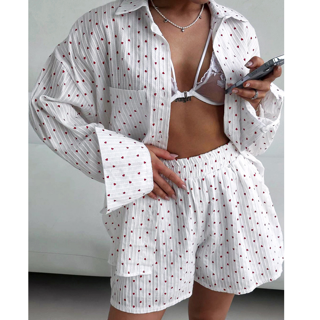Women's Fashion Pure Cotton Long Sleeved Cardigan Pajama Set