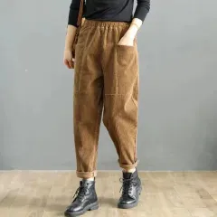 High-waisted Plus-size Casual Pants Loose Slim Harem Carrot Pants - Camel - View 1