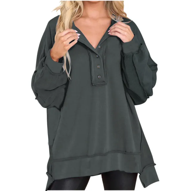 New Women's Round Neck Solid Color Top Gray - Shop at LoveMi