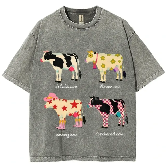 Men's And Women's Cute Cow Print T shirt Gray - Shop at LoveMi