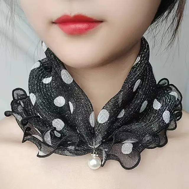 Printed Cute Decorative Scarf Lace Thin Pendant Small Silk Scarf Black Dots - Shop at LoveMi