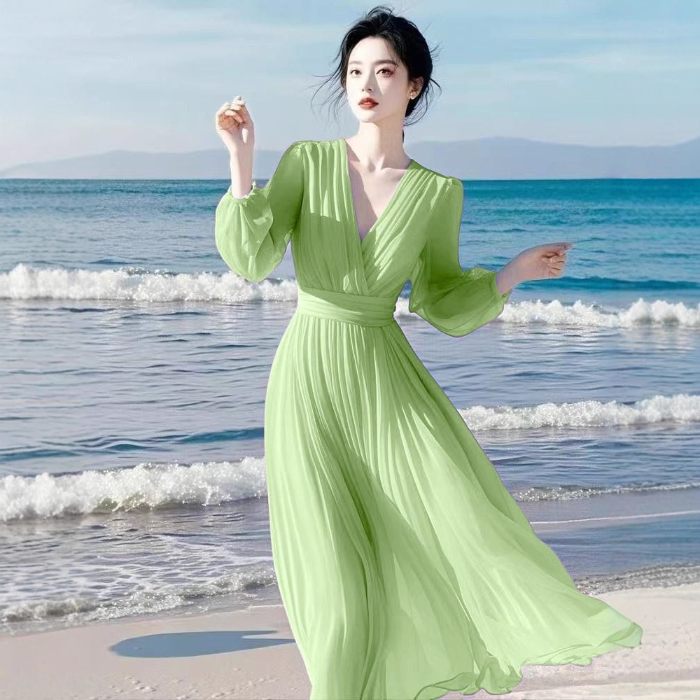 Ethereal Purple Long-sleeved Flowing Dress For Women
