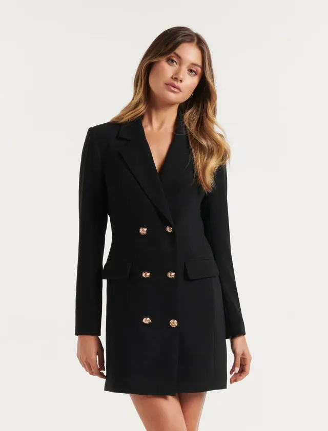 Solid Color Casual Double Breasted Mid length Suit Black - Shop at LoveMi