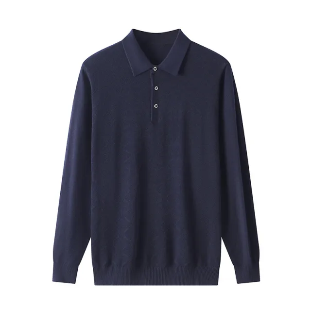 Spring New Worsted Sweater Men's Loose Solid Color Polo Collar Sweater Dark Blue - Shop at LoveMi