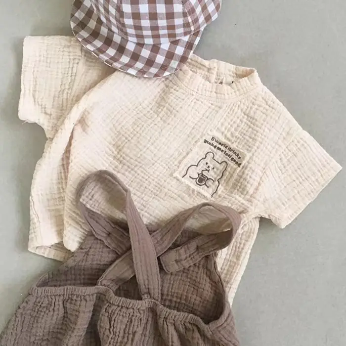 INS Short Sleeves For Baby And Infants Suspender Pants Two-piece Suit Western Style