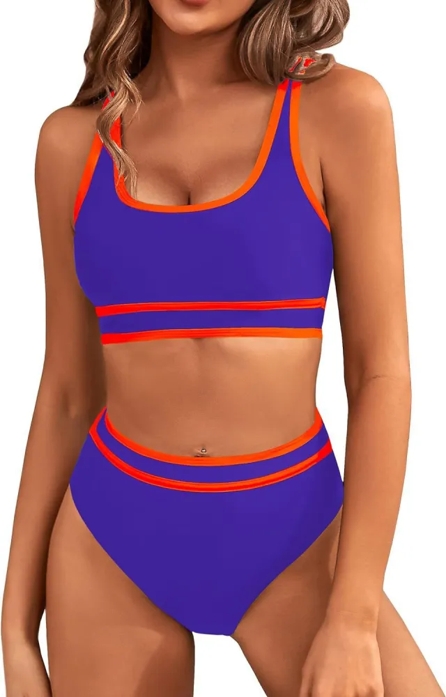 Bikini Tight fitting Solid Color Swimsuit For Women Dark Purple - Shop at LoveMi