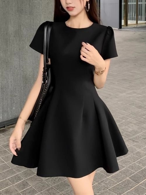 Elegant Short sleeve Dress That Makes Petite Figures Look Taller Black - Shop at LoveMi