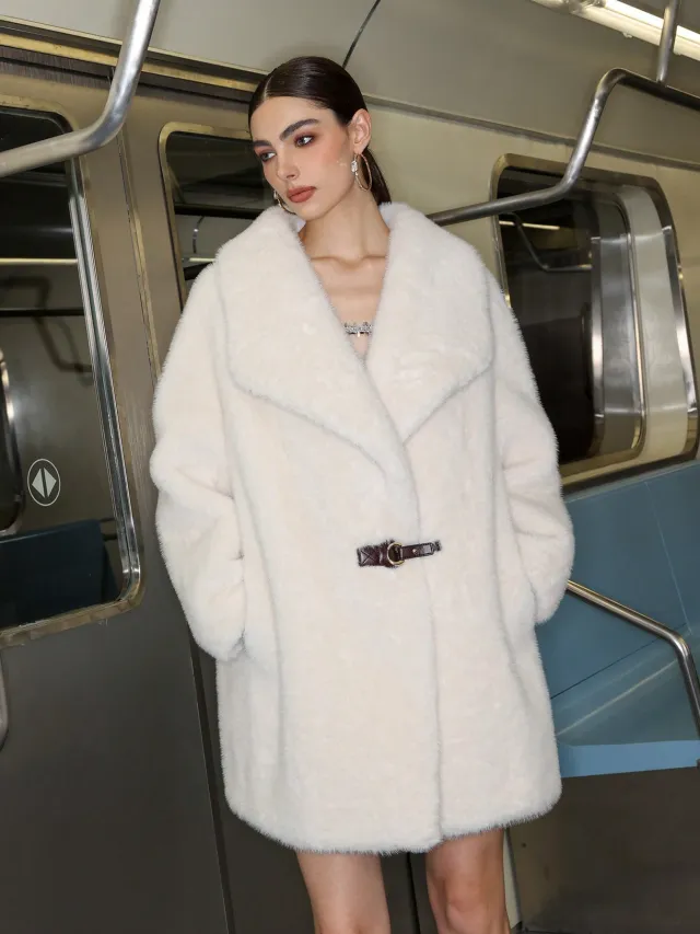Women's Casual Versatile Collared Warm Fur Jacket Dmxh250602 White - Shop at LoveMi