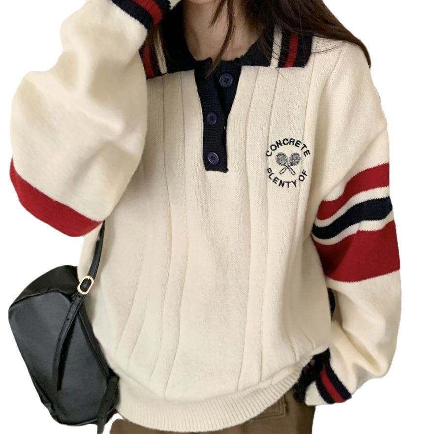 College-style Long-sleeved Sweater Top With Design Sense