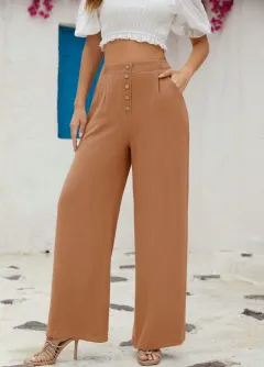Women's Cotton And Linen Casual Straight Pants - Chocolate - View 1