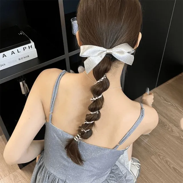 Bow Phone Line Hair Ring Durable Headband F614 Large Silver - Shop at LoveMi