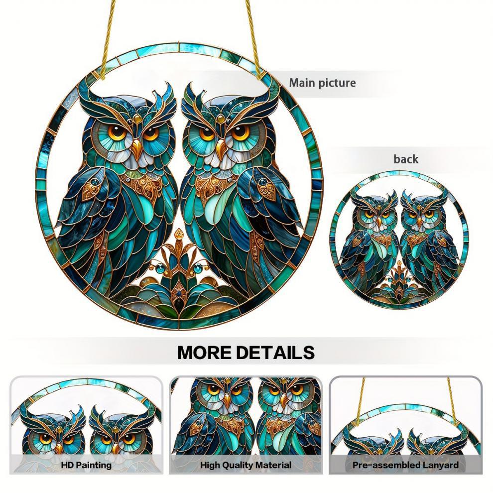 Title 7, Green Owl Tracery Sun Catcher Acrylic Flat Disc...