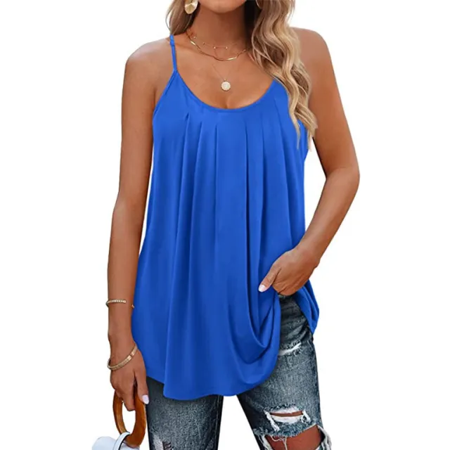 Women's Casual Summer Pleated Round Neck Keyhole Loose Top Blue - Shop at LoveMi