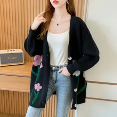 Fashionable Knitted Cardigan Top Women - Black - View 1