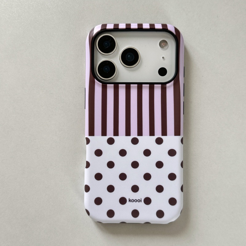 Striped Patchwork Polka Dot Phone Case With Stand And Magnetic Attachment