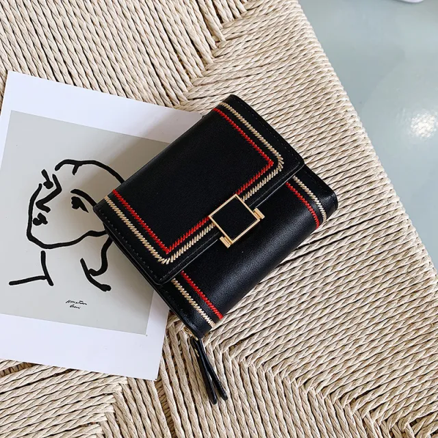 Women's Embroidery Thread Short Multi Card Slot Clutch Black - Shop at LoveMi