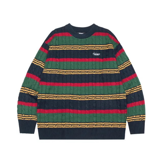 Striped Multicolor Casual Retro Couple Sweater Sapphire Blue - Shop at LoveMi